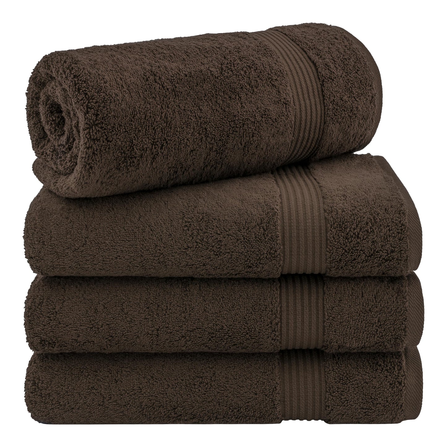 Cotton Paradise Turkish Cotton Bath Towel Set, 4 Piece, Brown, 100% Cotton, 27x54 Inches, Super Absorbent, Super Soft, Quick Dry
