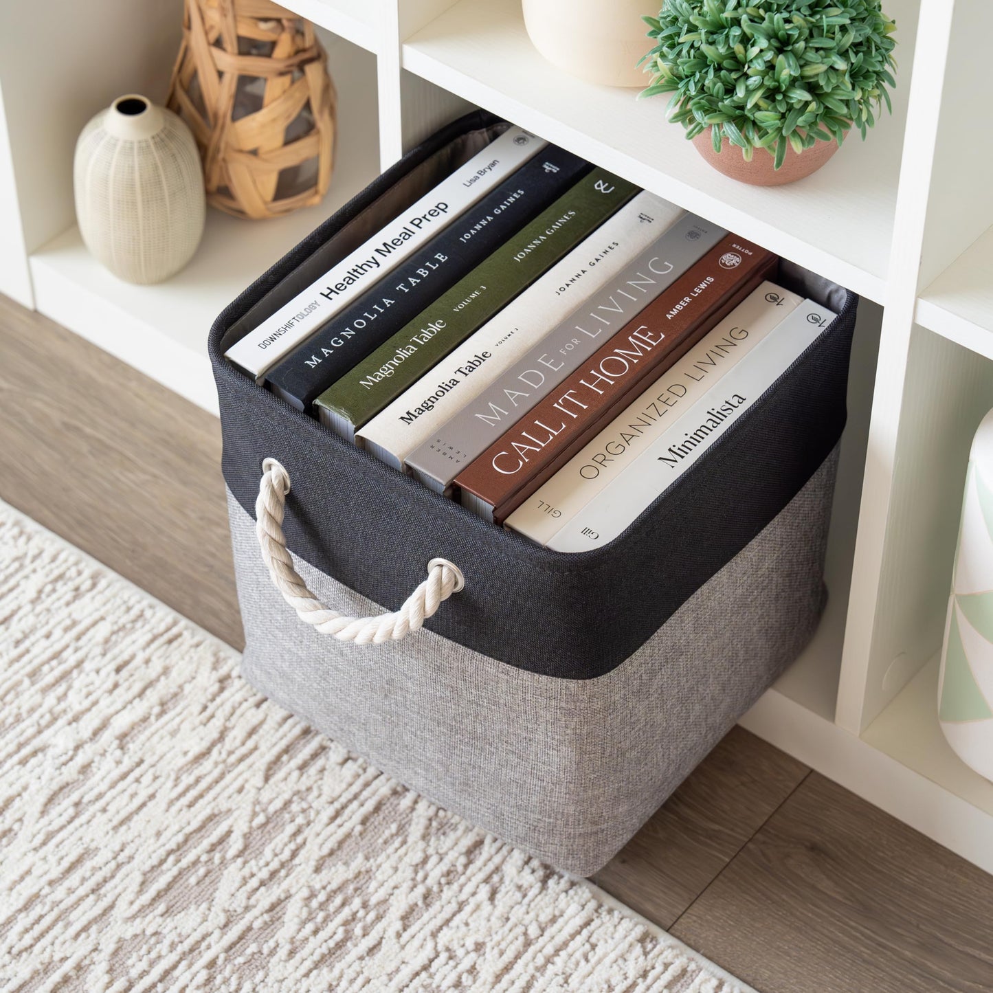 OrganiHaus Fabric Storage Boxes, Set of 3 Foldable 28x28 Cube Organiser Bins with Rope Handles for Shelves, Nursery & Closet