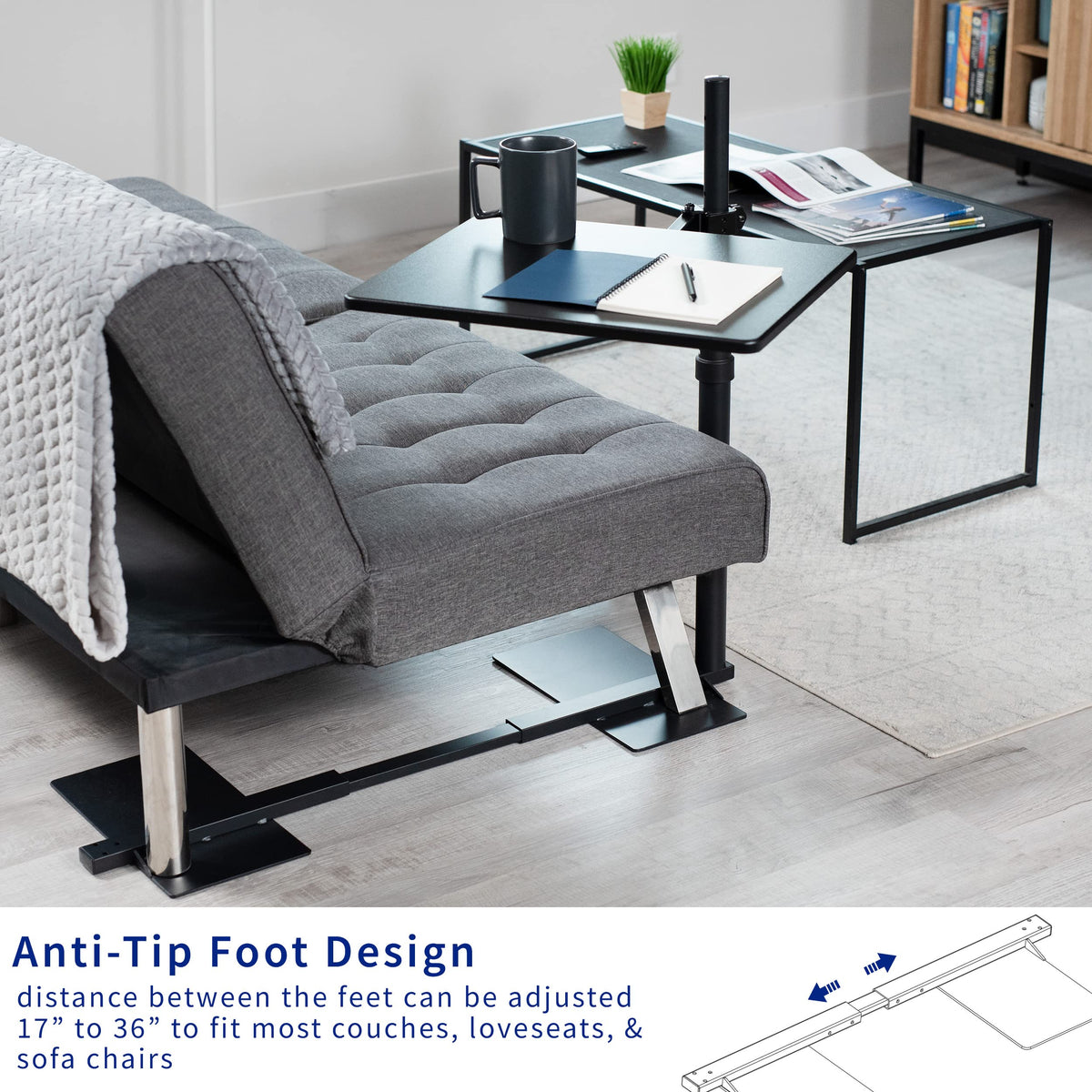 VIVO 51cm Over Couch Swivel Table, Laptop Desk for Remote Work, Portable Recliner Workstation with Height Adjustable Swing Arm, Black, DESK-ST01C