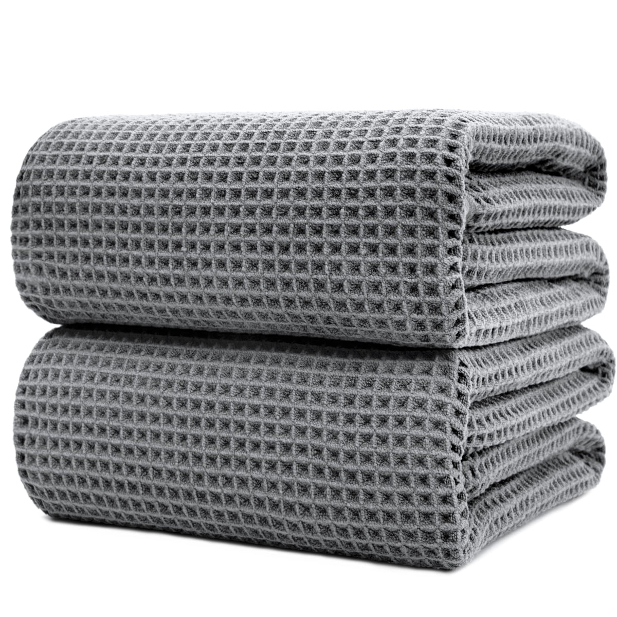 POLYTE Microfibre Quick Dry Lint Free Bath Sheet, 89 x 178 cm, Set of 2 (Gray, Waffle Weave)