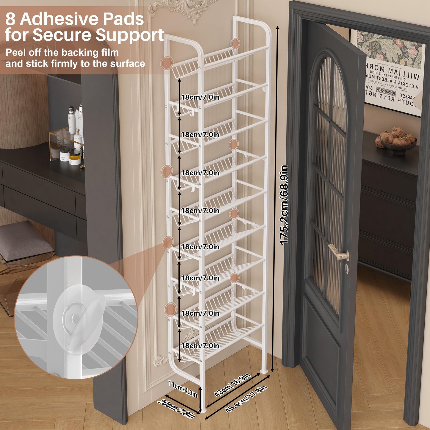 Ornestia Wall Mounted Shoe Rack,Metal Shoe Storage for Over Door,White