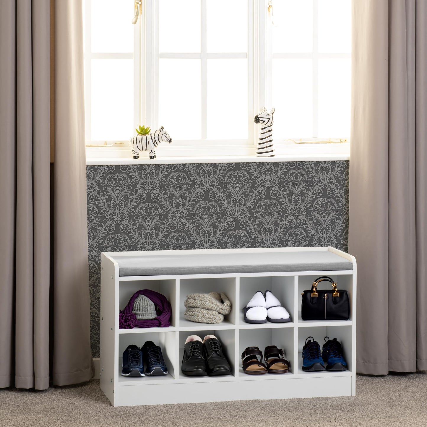 Seconique Portland Shoe Bench in White/Steel Fabric