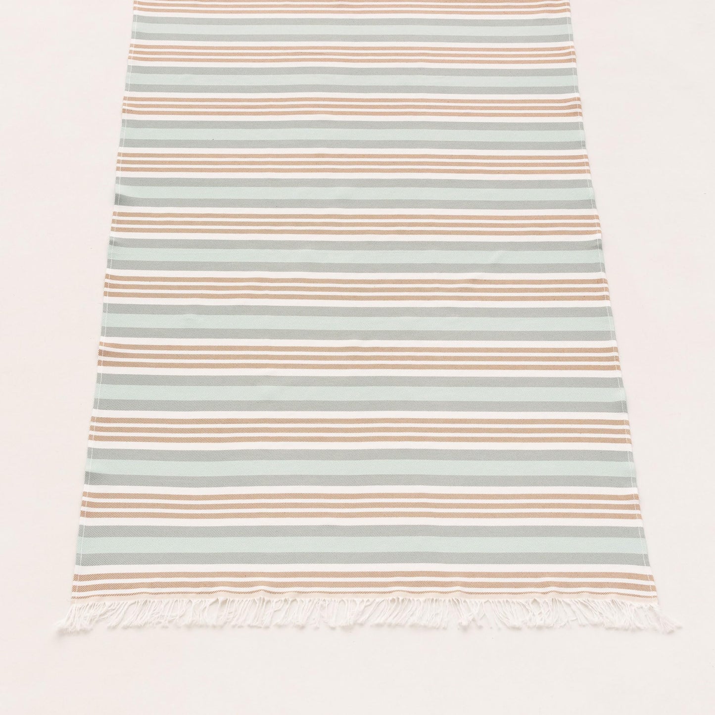 GAMUSI Rectangular Beach Towel - Bath Fouta - Tinted Yarn Embossed Fabric with Fringes - Orange/Green