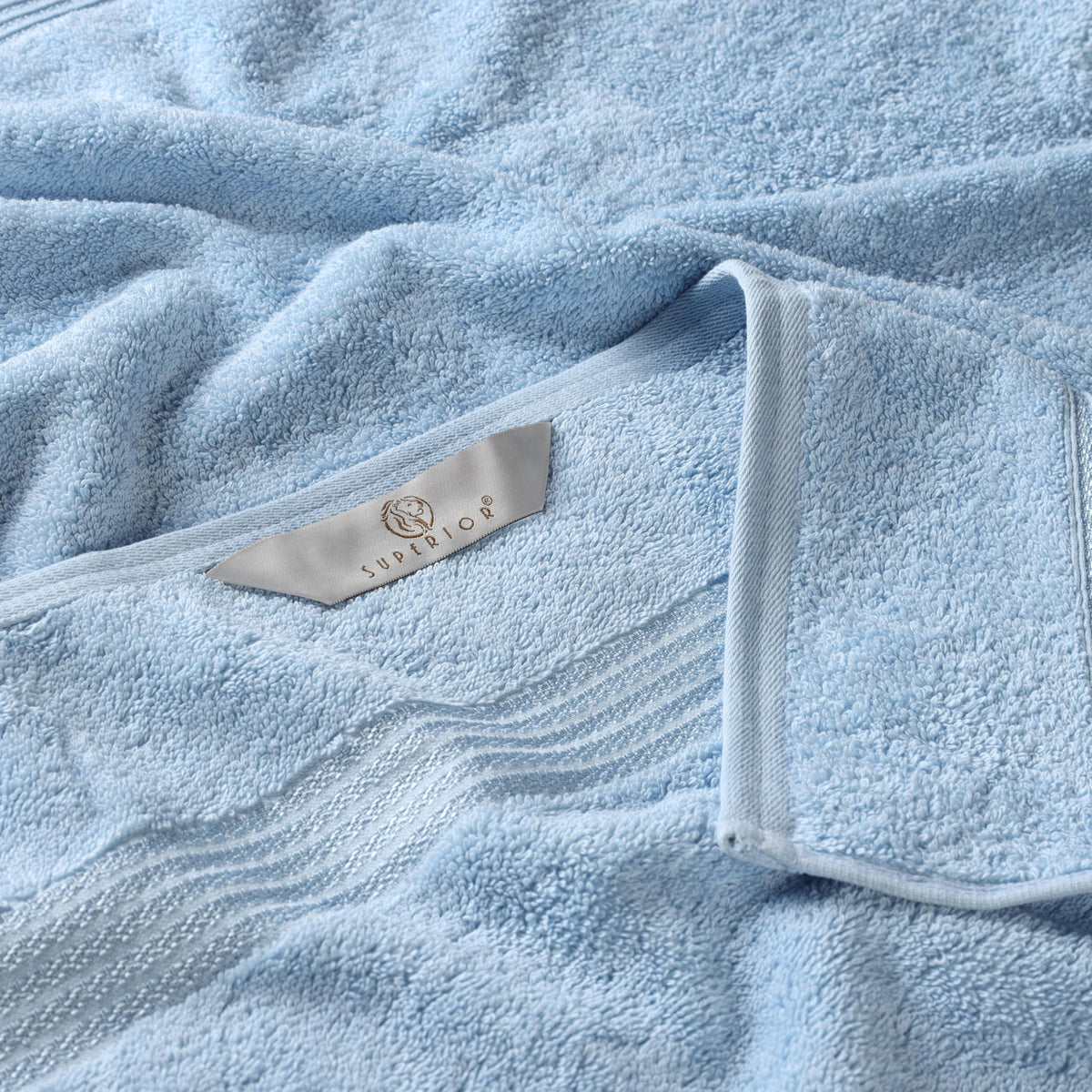Superior Collection 100% Premium Long-Staple Combed Cotton 3-Piece Towel Set, Light Blue