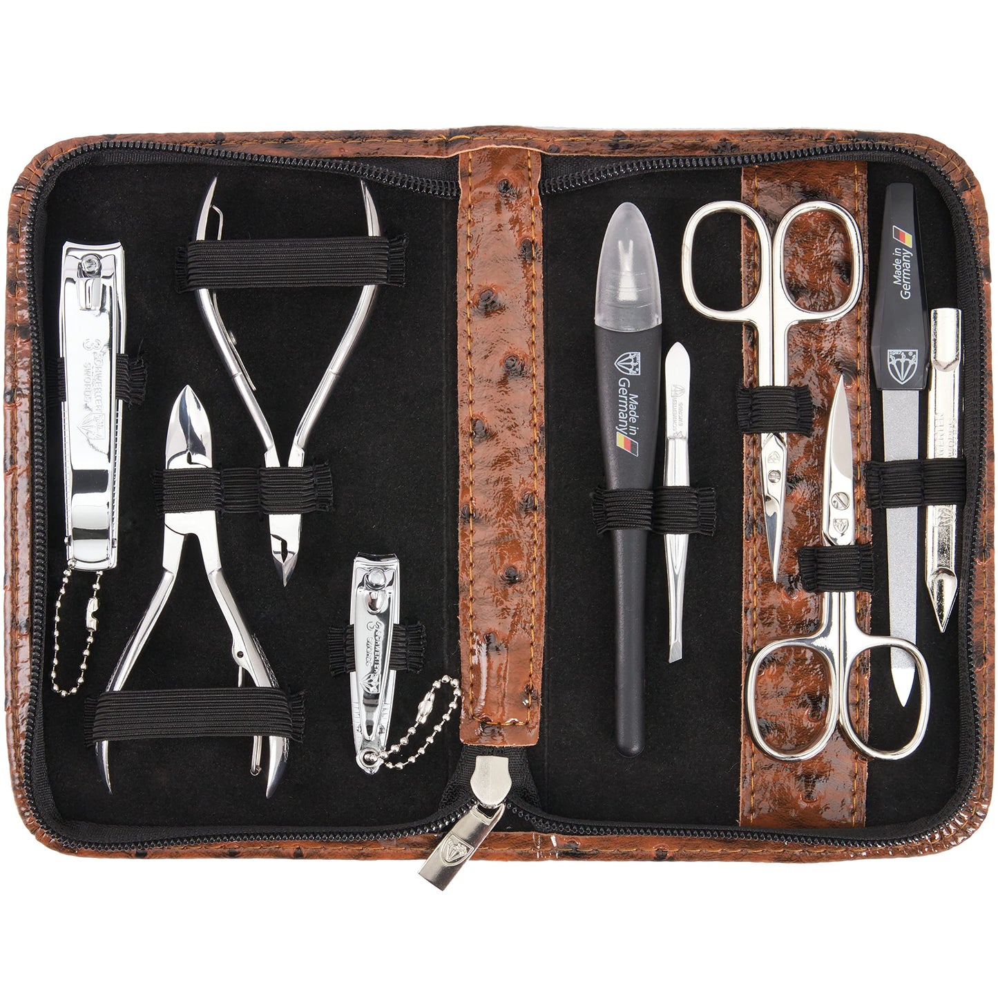 3 Swords Germany - brand quality 10 piece manicure pedicure grooming kit set for professional finger & toe nail care scissors clipper fashion leather