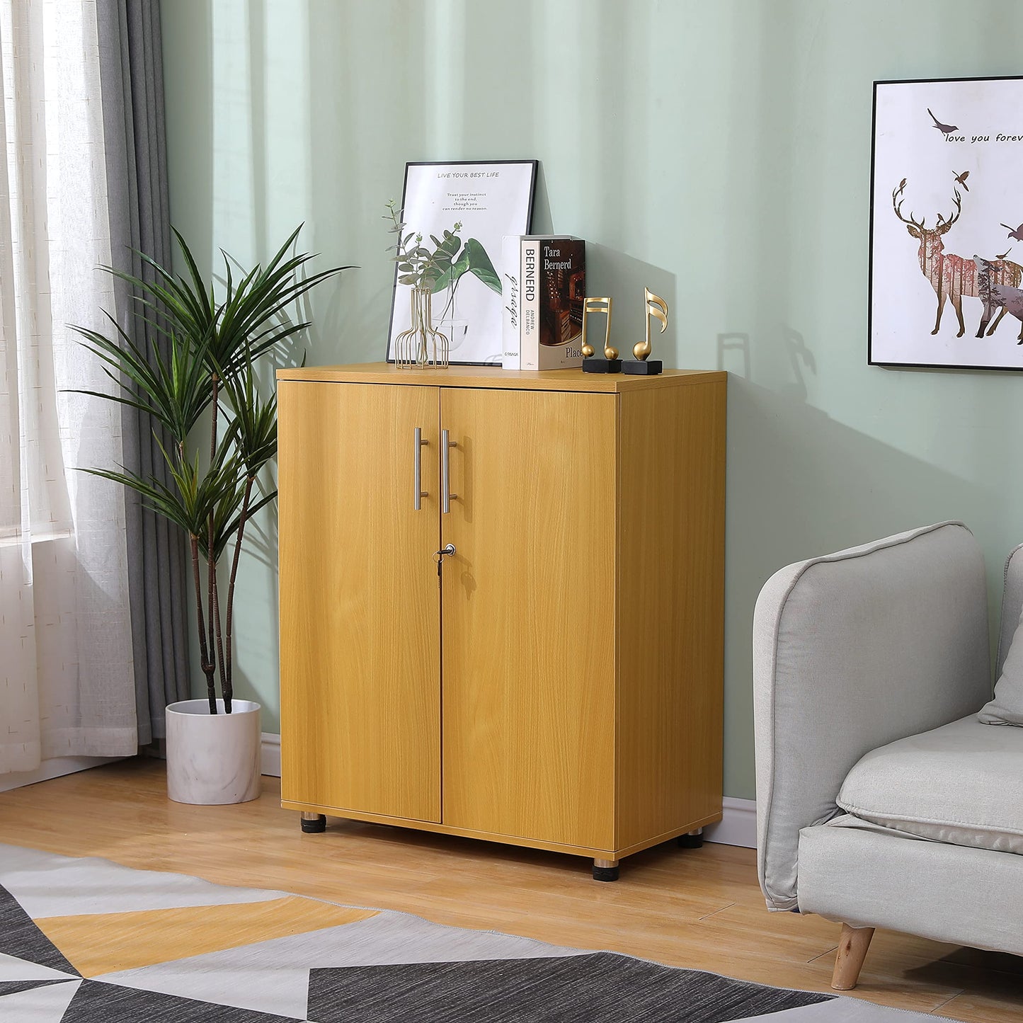 MMT Furniture Designs Ltd Storage Cupboard, 2 Door Engineered Wood, 2 Shelves. Beech, 75cm x 38cm x 90cm