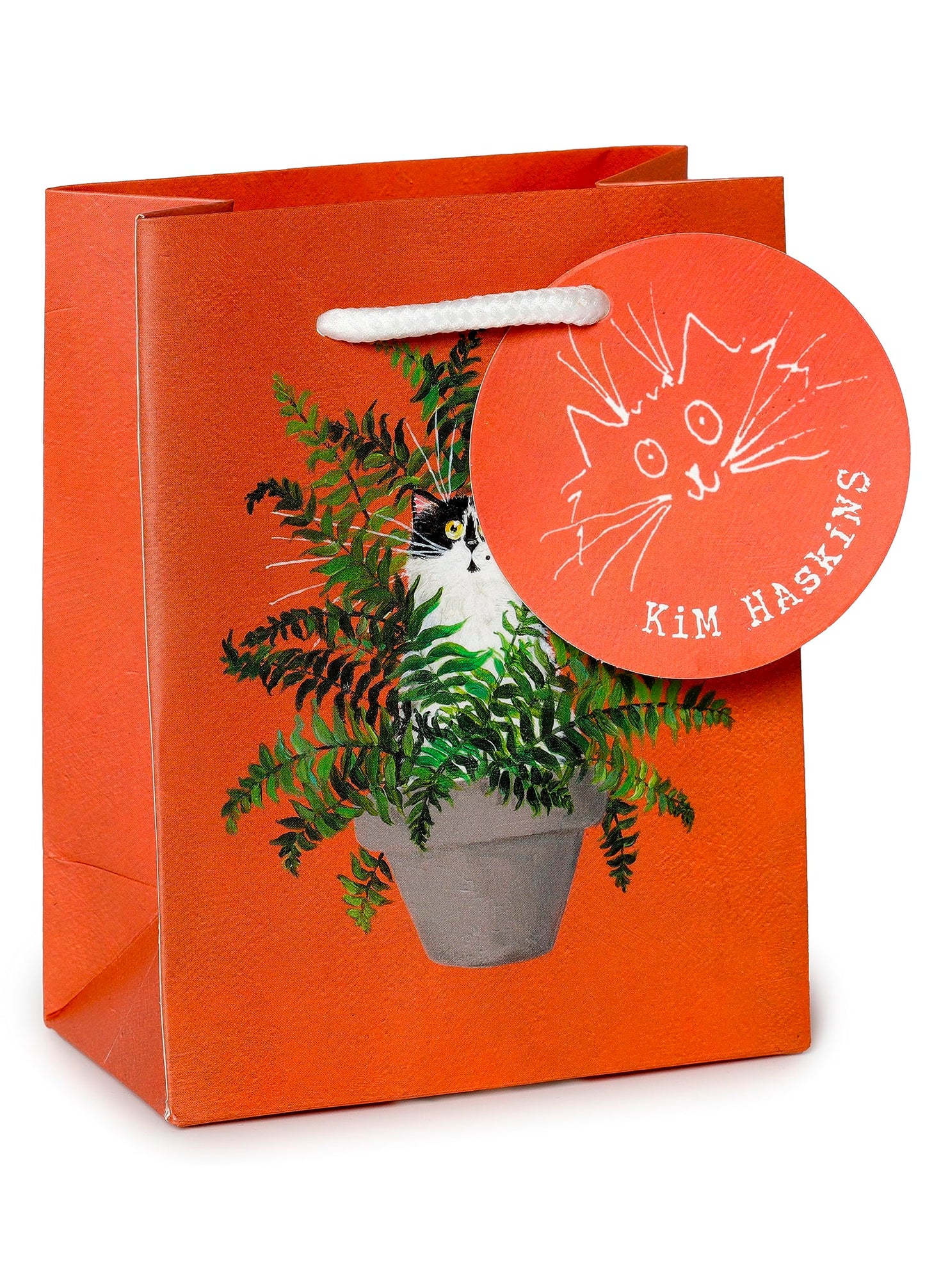 Puckator Kim Haskins Floral Cat in Fern Red Gift Bag - S - Birthday Gift Bag - Gift Bag For Presents - Present Bag For Females - Kids Birthday Presents - Present Bags For Gifts - Gift Box For Baby