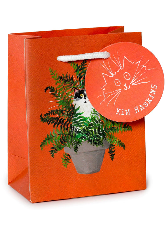 Puckator Kim Haskins Floral Cat in Fern Red Gift Bag - S - Birthday Gift Bag - Gift Bag For Presents - Present Bag For Females - Kids Birthday Presents - Present Bags For Gifts - Gift Box For Baby