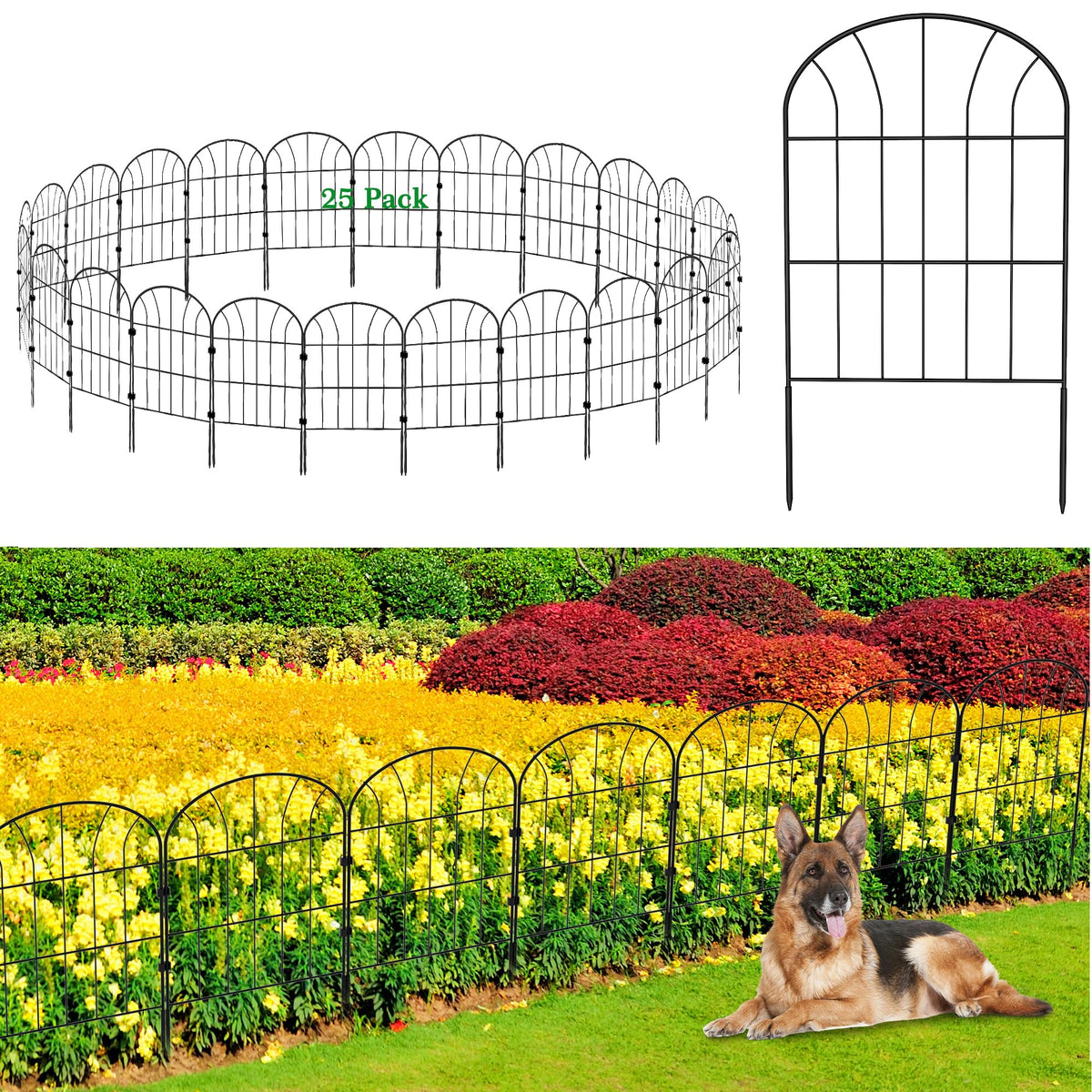 Decorative Garden Fence 25Pack, Metal Rustproof Iron Landscape Wire Folding Fencing Ornamental Panel, Outdoor Rustproof Fence Panel Animal Barrier