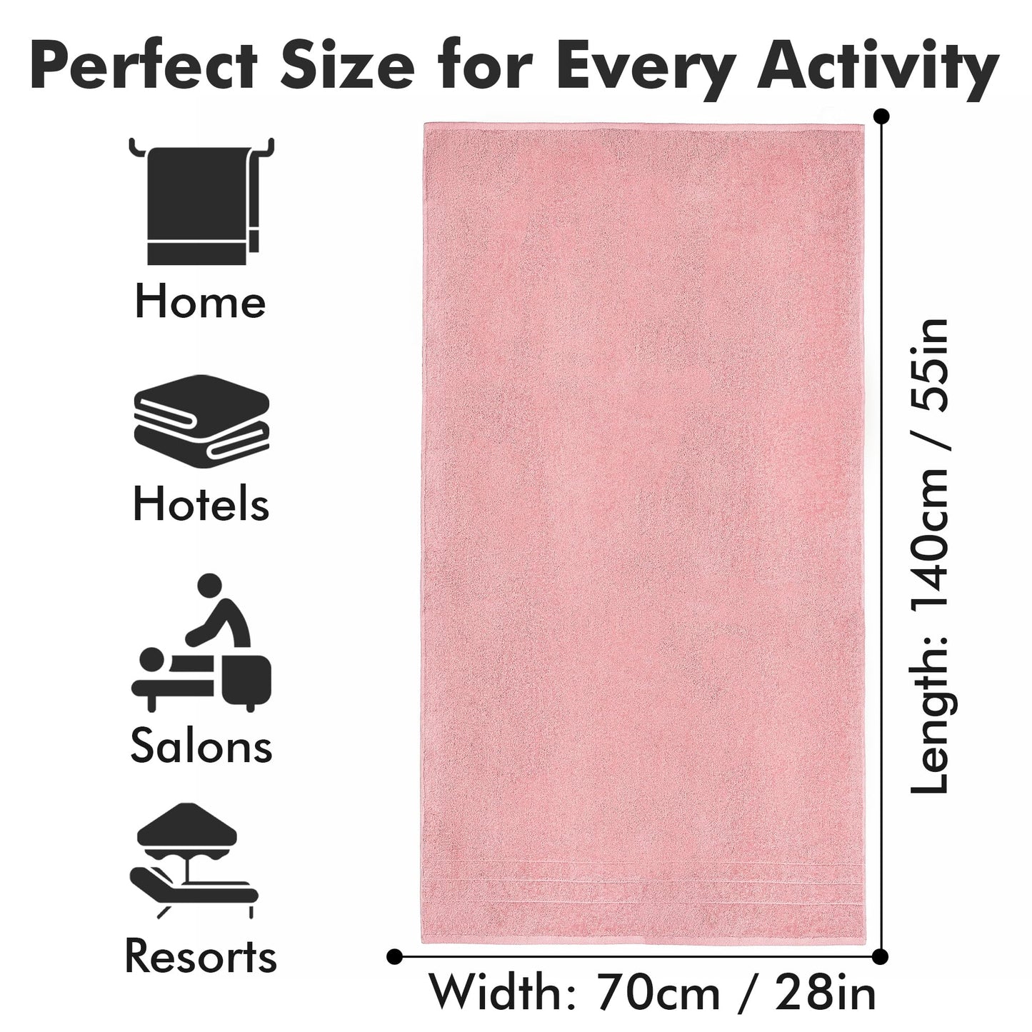 Novo Home Bath Towels Set of 4 – 550 GSM 100% Cotton Baby Pink Extra Large Towels for Bathroom, Spa Use (70x140 cm)