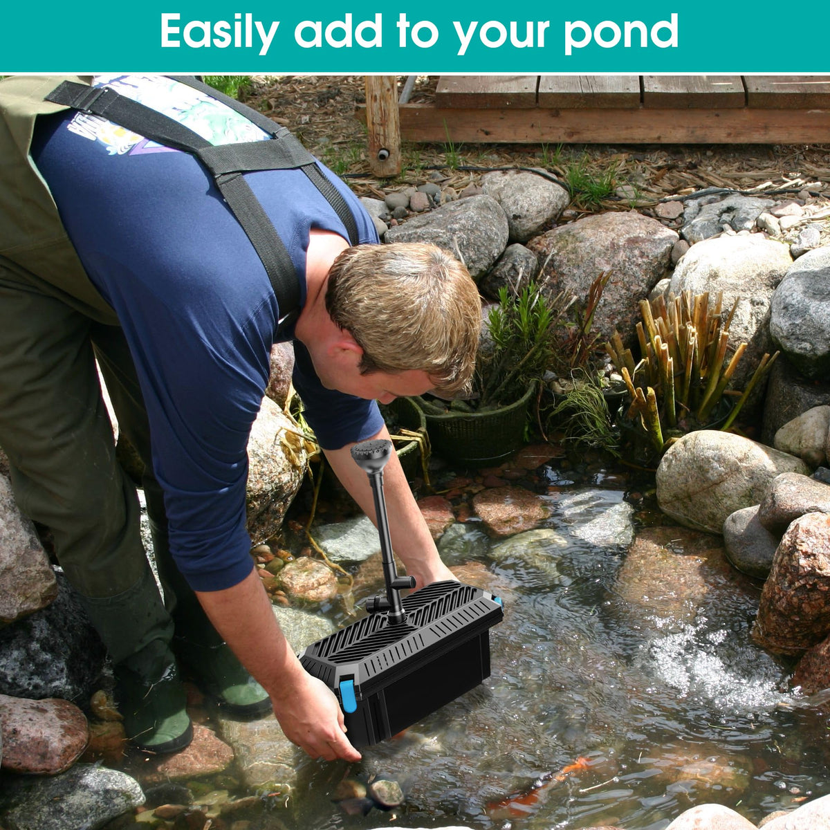 Biling Koi Pond Filter Box with 2400 L/H 40W Water Pump, 3 Fountain Heads for Ponds up to 3,000L