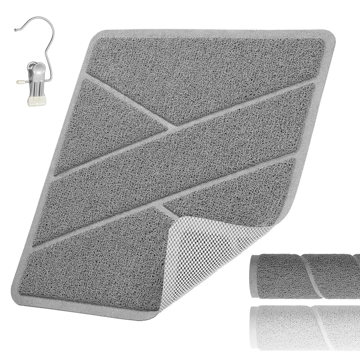 XIYUNTE Square Shower Mat Non Slip Anti Mould, Bath Mat with Heat-Pressed Edging 60x60cm, INCL. Hooks for Drying