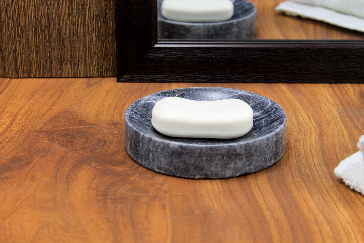KLEO Natural Marble Stone Soap Dish Soap Holder Bath Accessories For Bathroom, Tub or Wash Basin Accessory (Black)