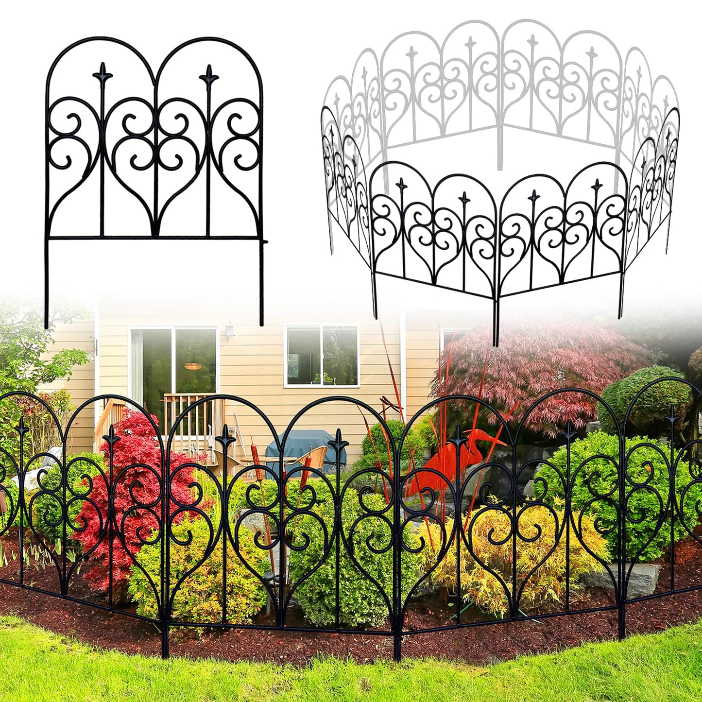 Thealyn Decorative Garden Fence 81cm (H) x 3m (L) Fence Panels Rustproof Metal Dog Fence Animal Barrier, Garden Fencing Panel Border for Yard Patio