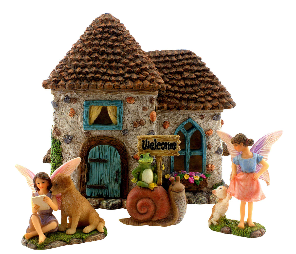 PRETMANNS Fairy Garden House Kit ? Complete with Accessories for an Outdoor Miniature Garden, Figurines with a Frog and Snail Sign - House 6.5? High