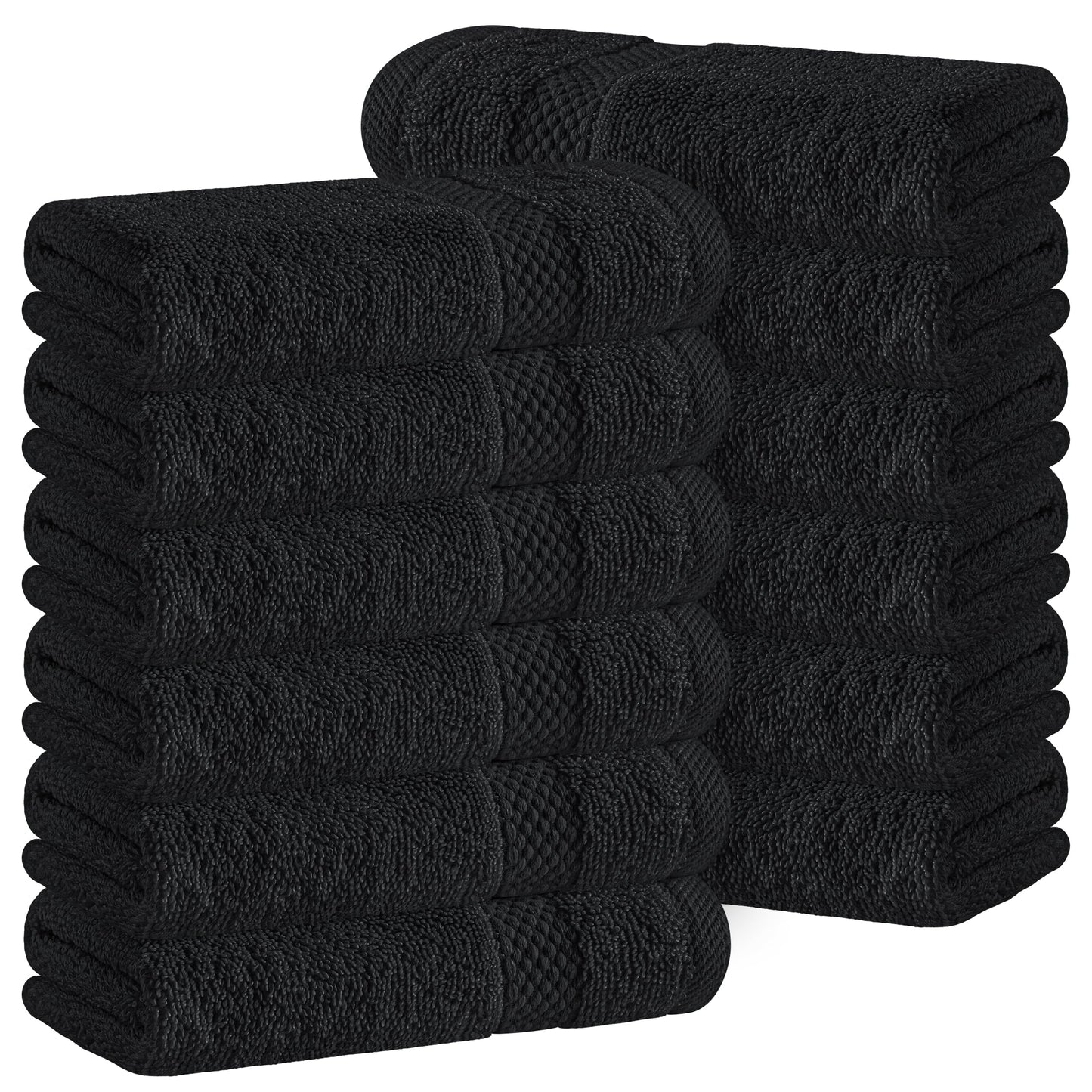 White Classic Luxury Cotton 12 Pc Flannel Set, Hotel Style Small Bath Towel and Face Cloth 33x33 cm, Black Soft Plush Flannels Pack of 12, Thick High