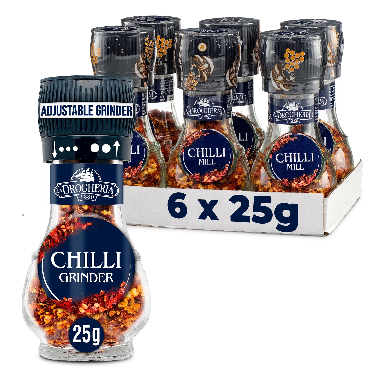 La Drogheria Chilli Flakes Adjustable Grinder 25 g (Pack of 6)