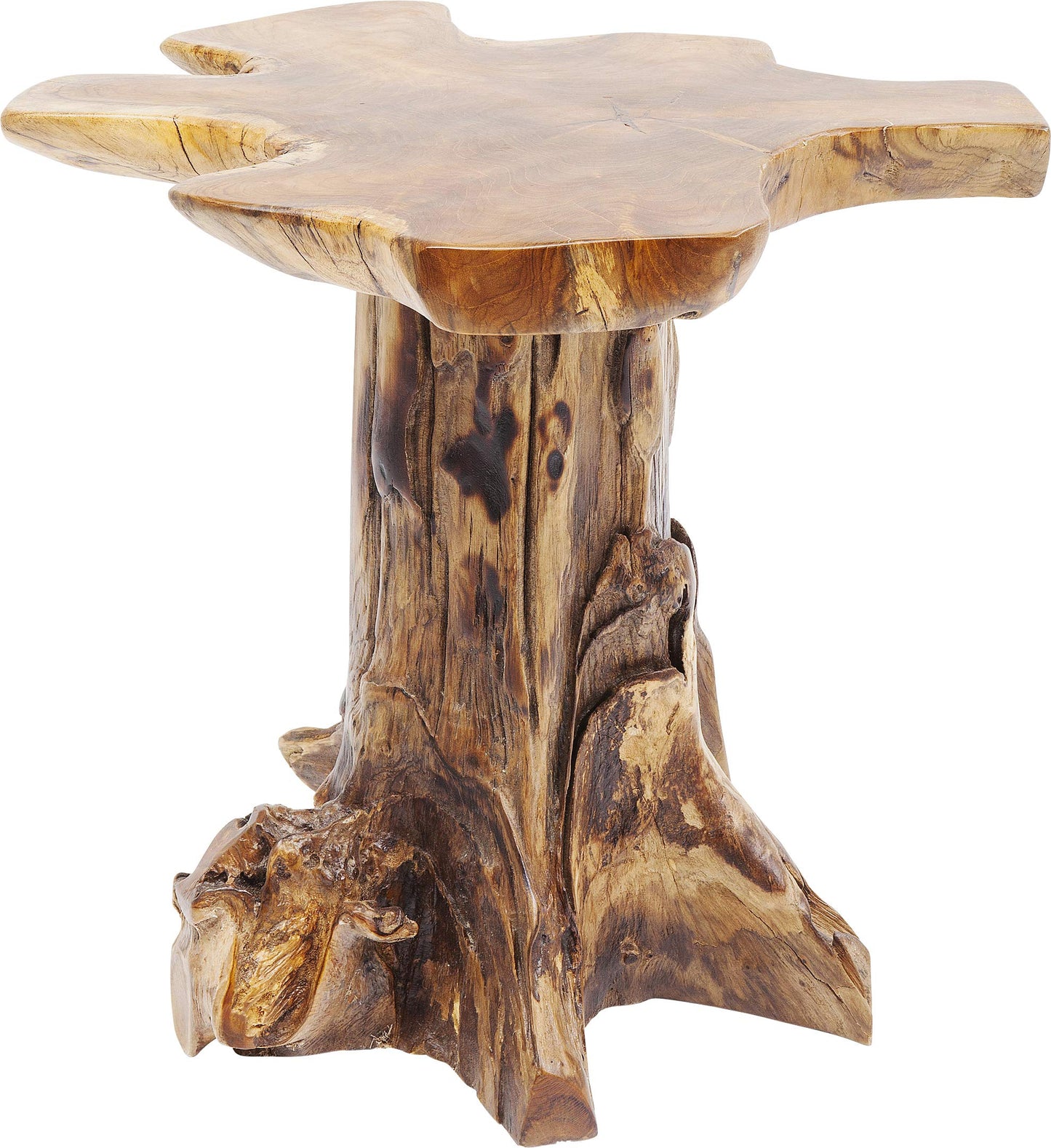 Kare Design Side Table Tree Big Nature, brown, teak solid wood, unique, wooden small bed side table for bedroom, living room, office, 49-52cm high