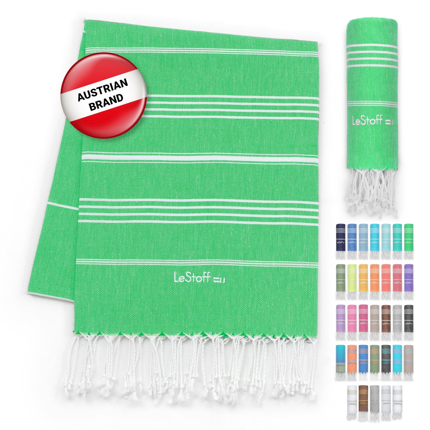 LeStoff Hammam Towel, Sauna Towel, 100% Organic Cotton, 95x180 cm, Grass
