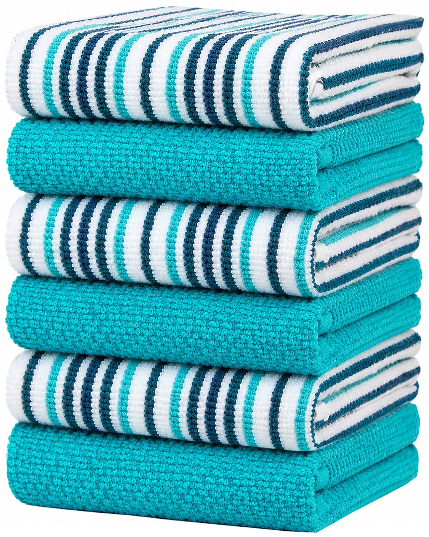 Bumble Towels Pack of 6 Large Kitchen Towels with Popcorn Texture, Striped and Plain, 40 x 66 cm, Made of Thick, Cuddly 100% Ringspun Cotton