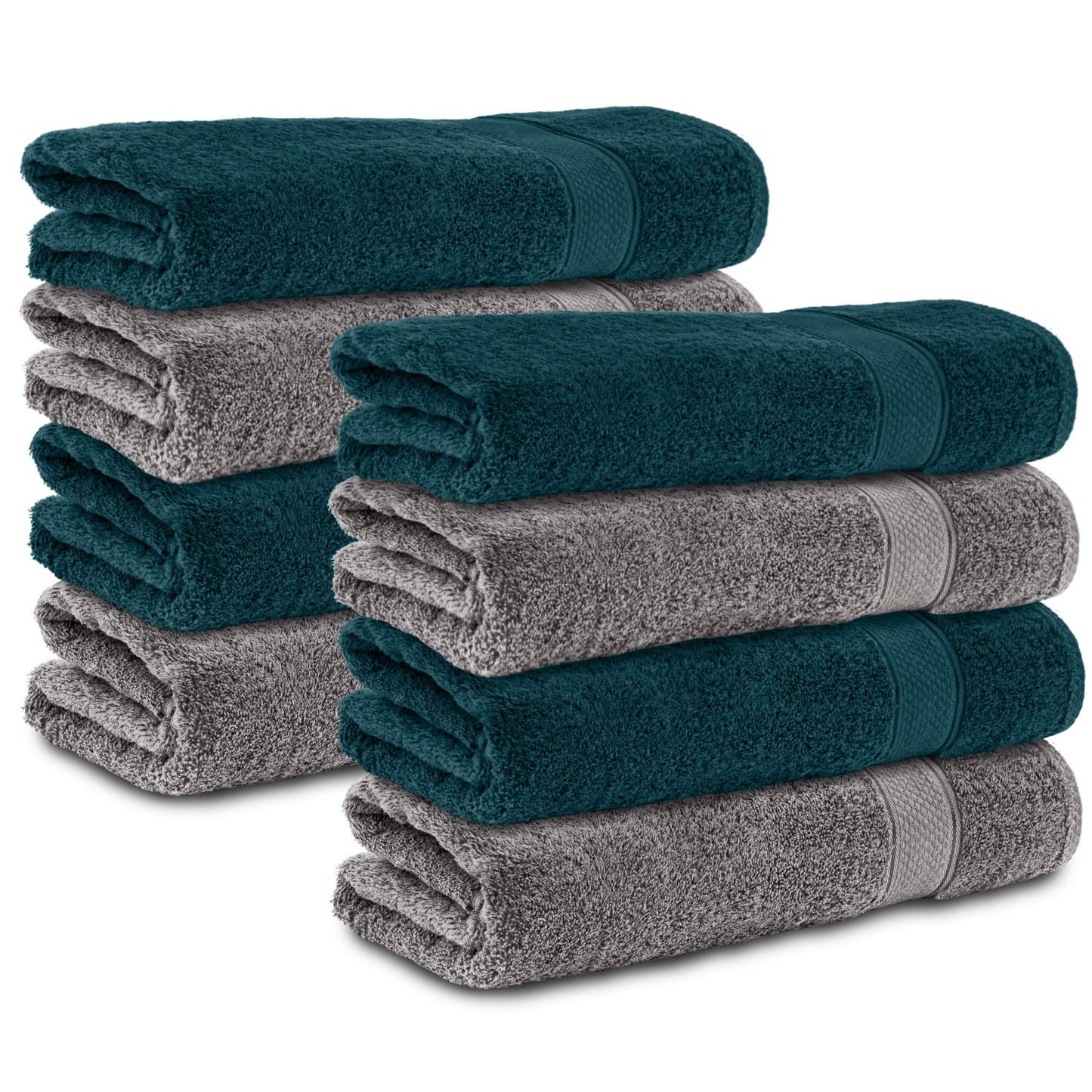 Komfortec Set of 8 Hand Towels 50 x 100 cm 100% Cotton Terry Towelling Soft Anthracite Grey/Petrol