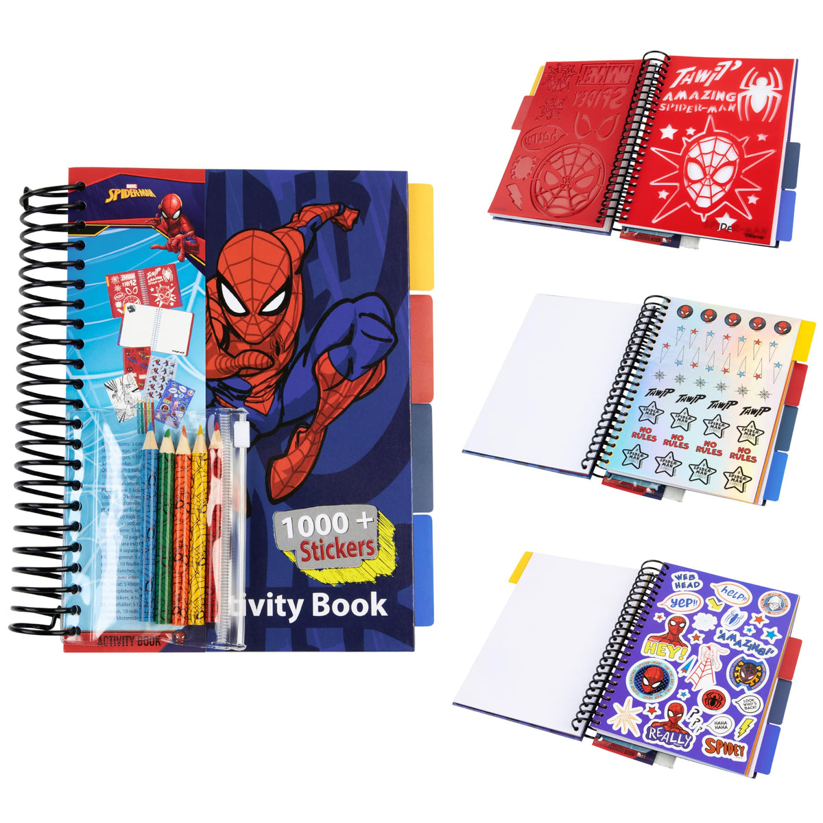 Marvel Boys Sticker Book Over 1000 Spiderman Stickers Scrapbook Colouring Pencils Avengers Activity Book - Boys Gifts (Multi Spiderman)