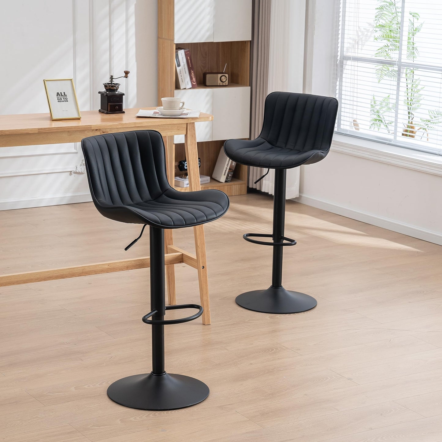 Kidol&Shellder Bar Stools Set of 2 Modern Breakfast Bar Stools, Black