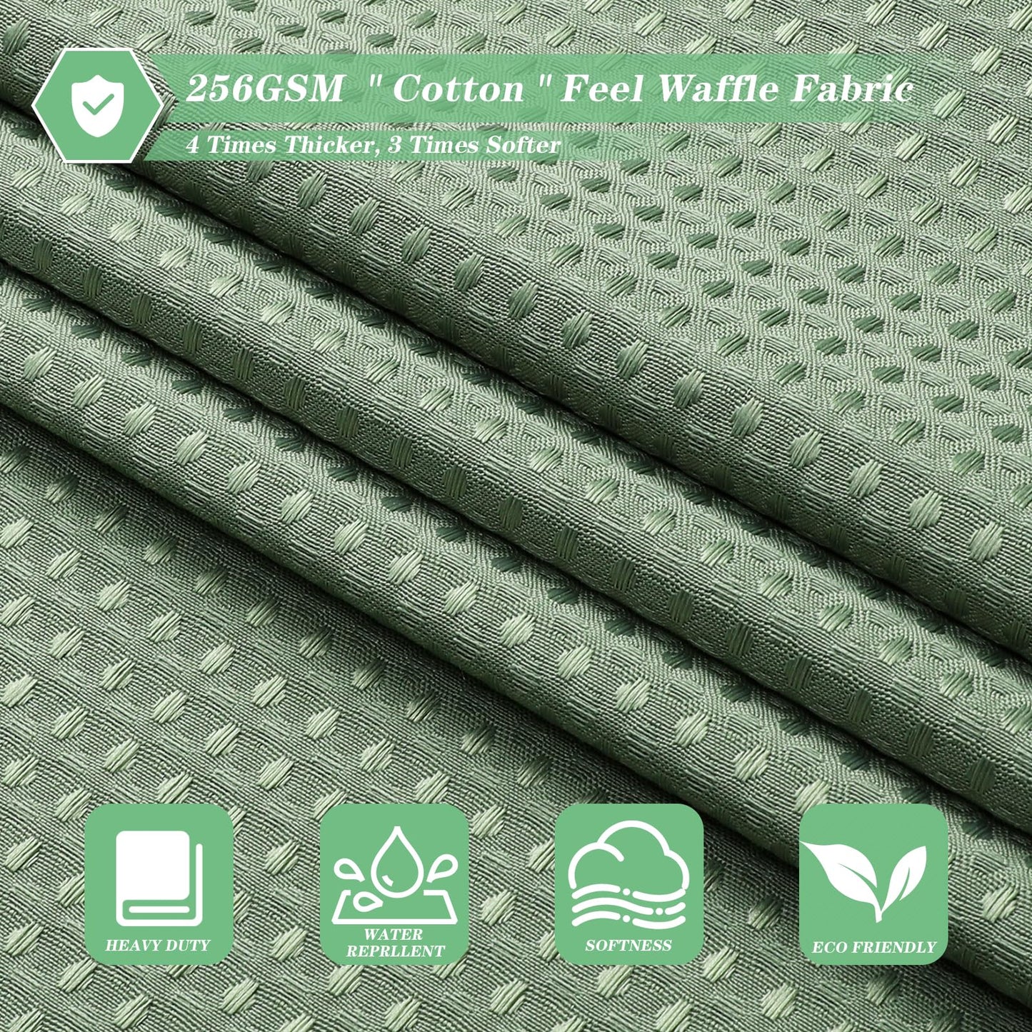meioro Sage Green Shower Curtain, Mould Proof and Mildew Resistant Waffle Heavy Textured Fabric Shower Curtains with 12 Hooks