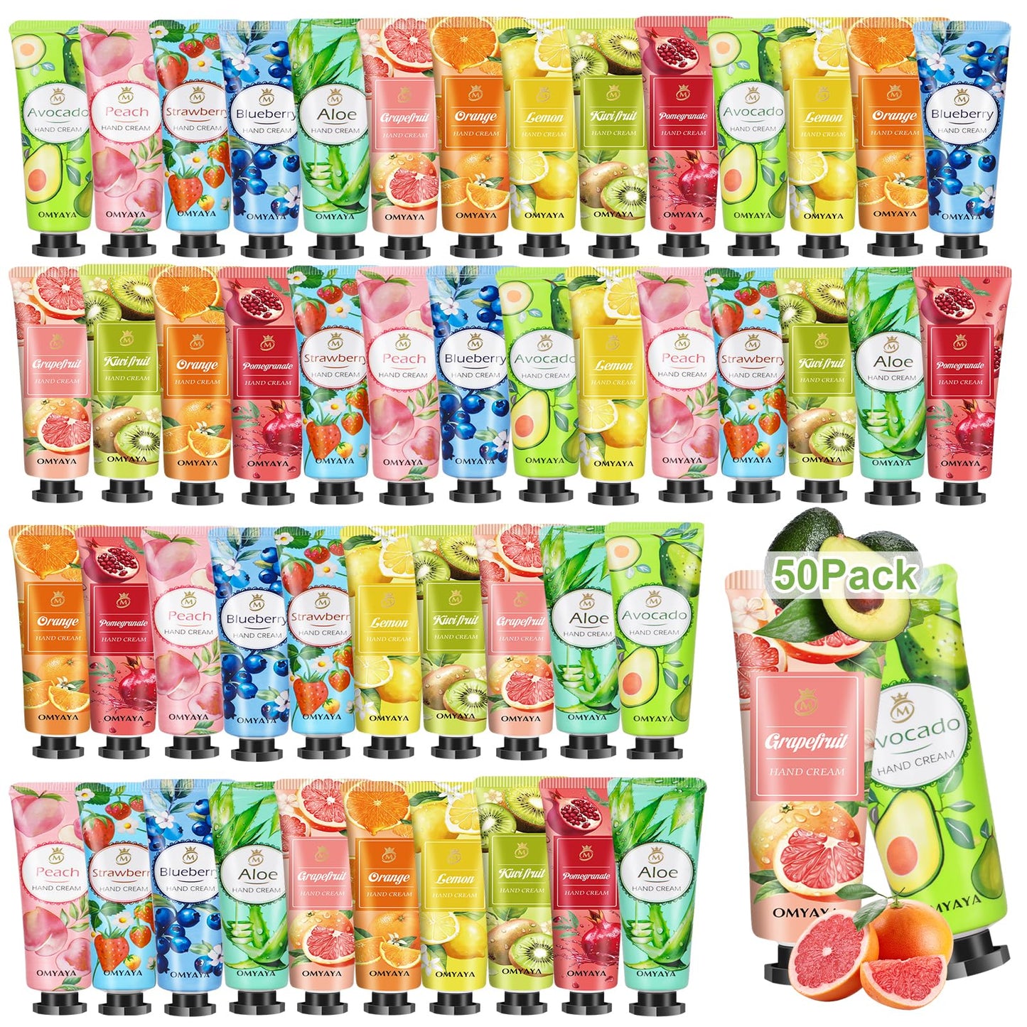 50Pack Hand Cream,Gift Set for Women, Mini Hand Cream with Natural Fruit Flavour,Daily Moisturising Cream for Winter Rough Dry Hands,Travel Size Hand