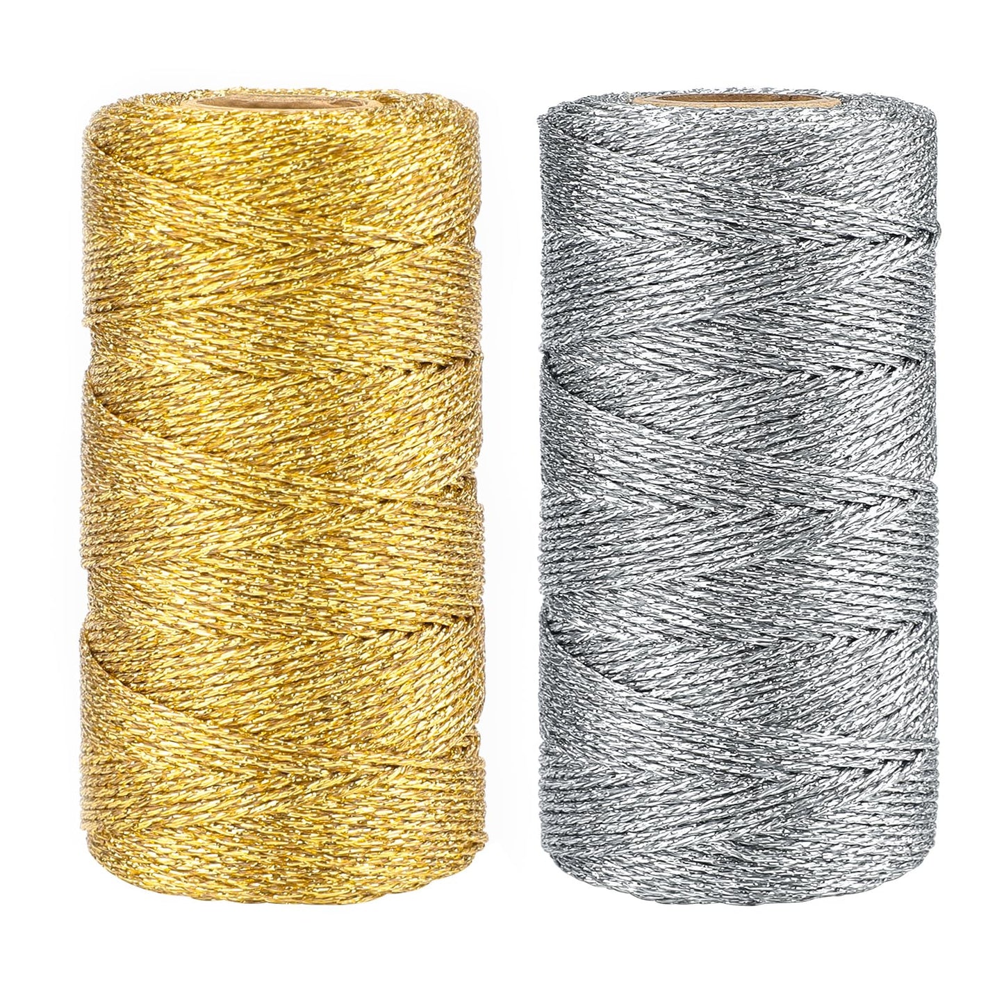 G2PLUS 200M Decorative Metallic String - 1.5mm Gold and Silver Twine String - Sparkle Bakers Thread Twine- Jewelry Thread Cord for DIY Crafts Gift