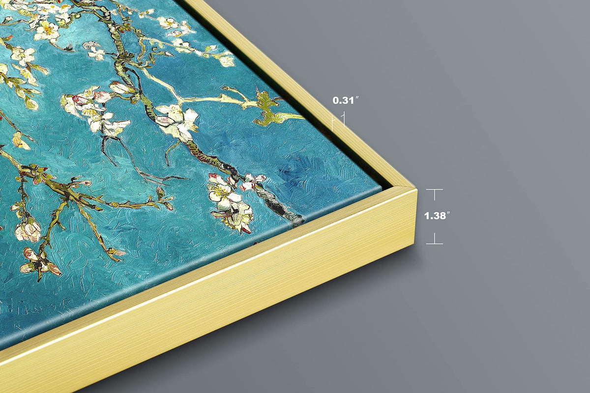Wieco Art Gold Framed Giclee Canvas Prints of Almond Blossom by Vincent Van Gogh Paintings Reproduction Wall Art Pictures for Home Decorations