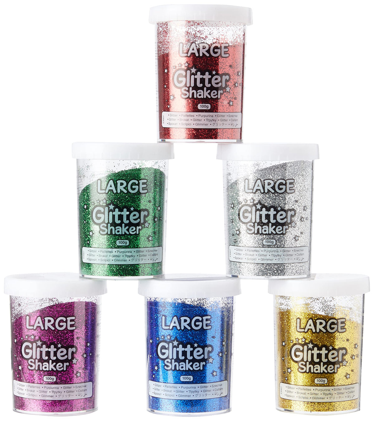 Baker Ross EX807 Jumbo Glitter Shakers for Arts and Crafts ? Large (Pack of 6), 100g