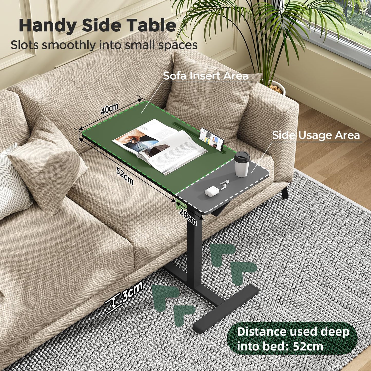 Gibbon Mounts Mobile Standing Desk with Wheels, 80x40cm Overbed Side Table