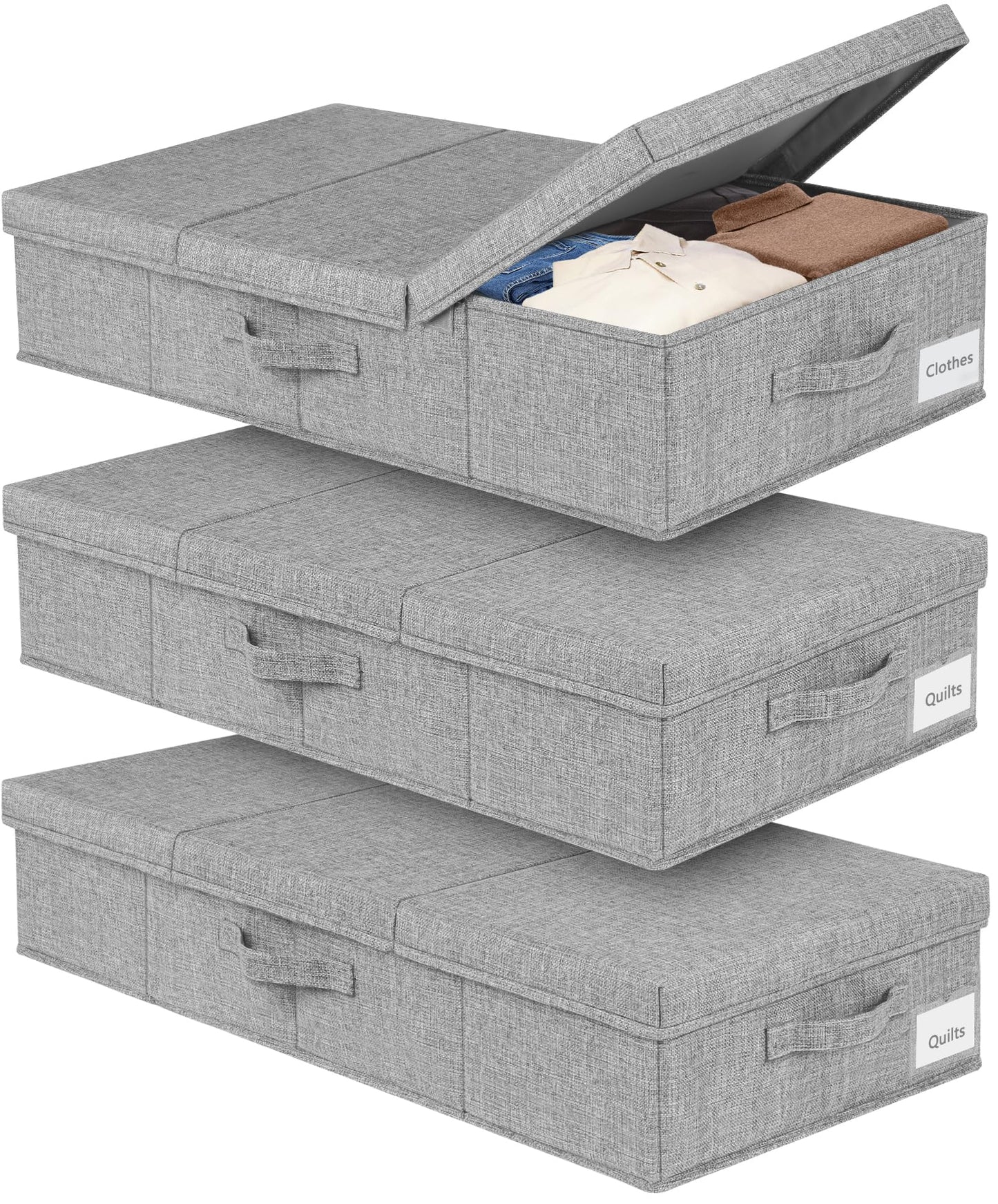 mepure 3 Pack 48L Underbed Storage, 79x40x15cm, Fabric Under Bed Storage Boxes with Lids, Large Foldable Clothes Storage Box W/Handle, Under Bed