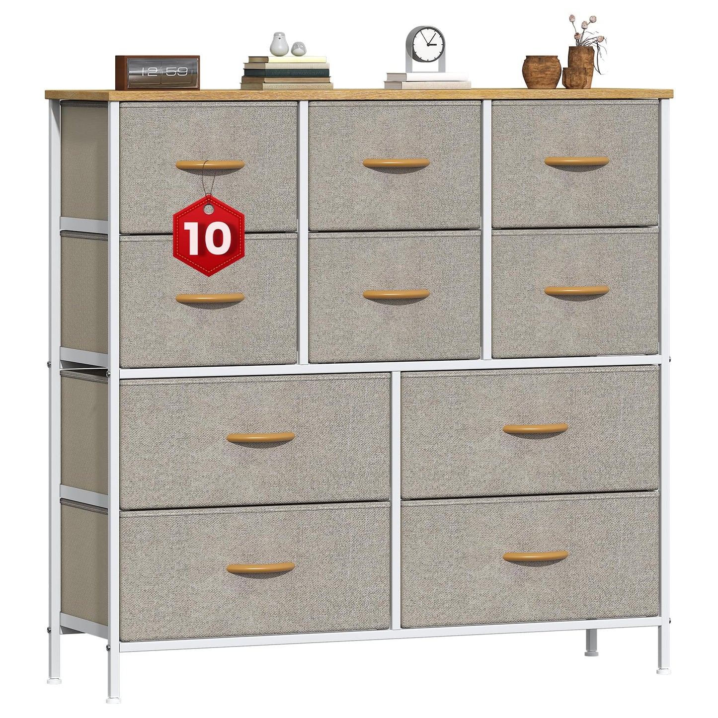 GoaHi Chest of Drawers, Large Dressers with Metal Frame and MDF Wooden Top Board, Adjustable Feet, Anti-Tip Safety