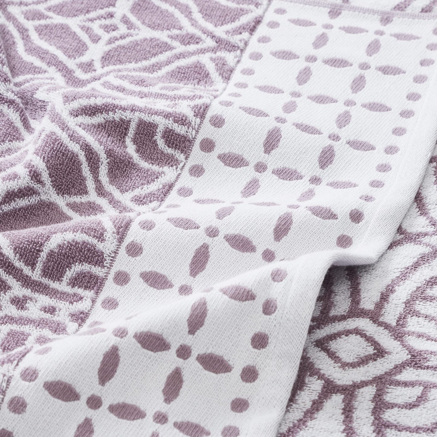 Modern Threads 6 Piece Set, 2 Bath Towels, 2 Hand Towels, 2 Washcloths Yarn Dyed Jacquard/Solid Towel Set Monroe Orchid