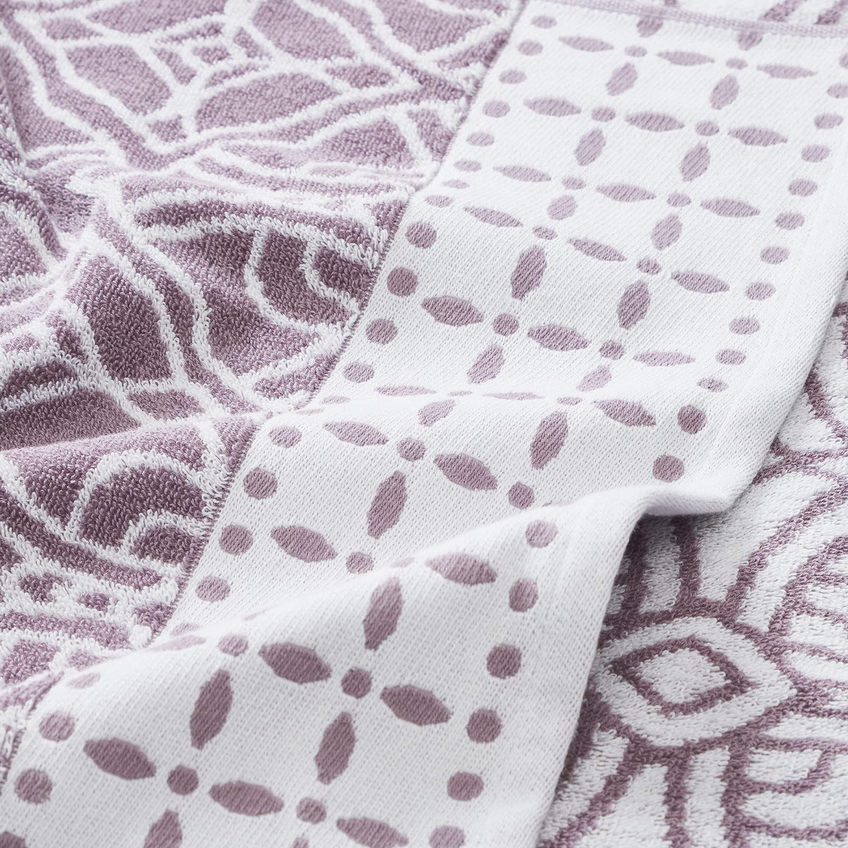 Modern Threads 6 Piece Set, 2 Bath Towels, 2 Hand Towels, 2 Washcloths Yarn Dyed Jacquard/Solid Towel Set Monroe Orchid