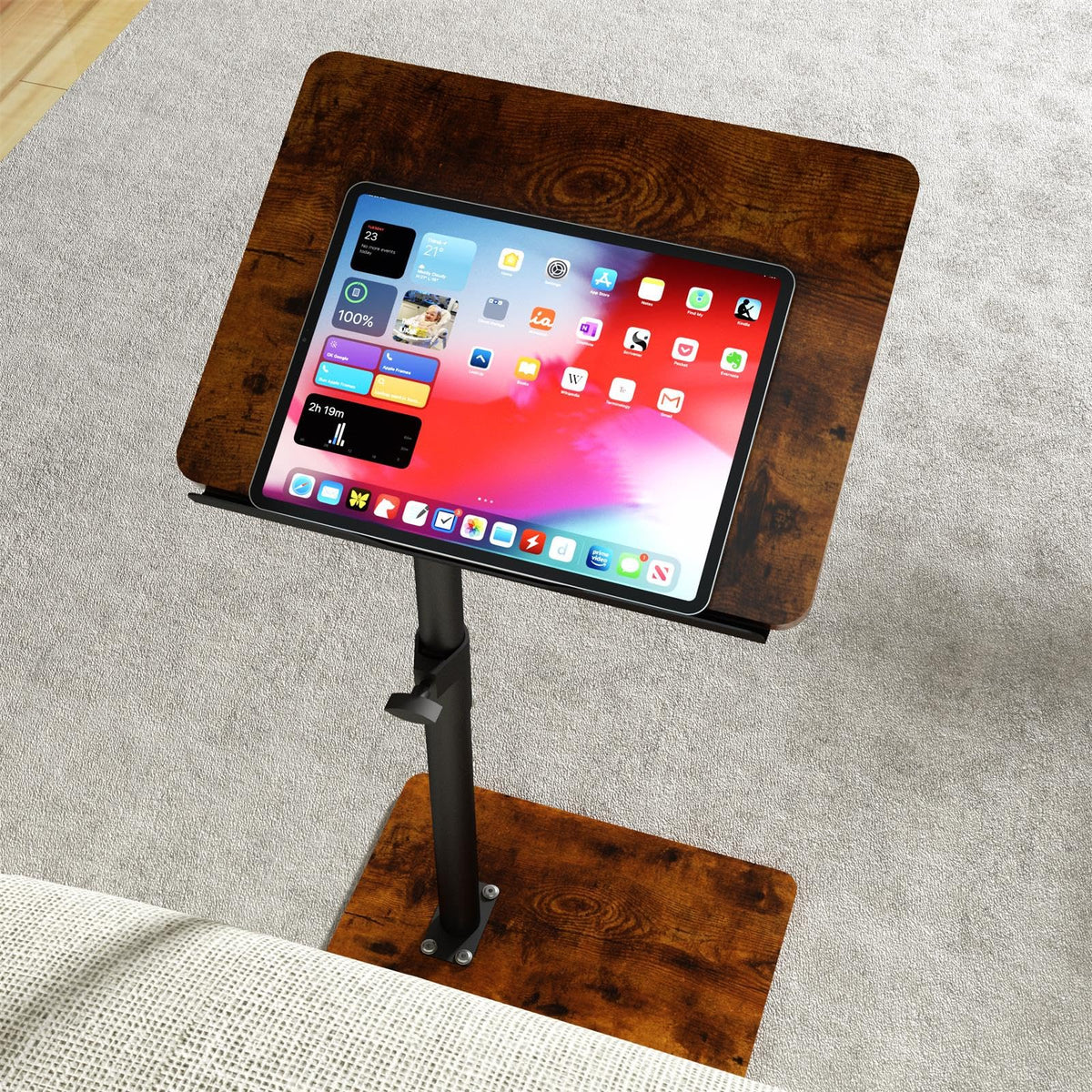 YUHFERA Sofa Armrest Tray Table for Couch - 360? Swivel Height Adjustable End Desk for Small Spaces, Snack Side Table for Bed or Chair with Phone &