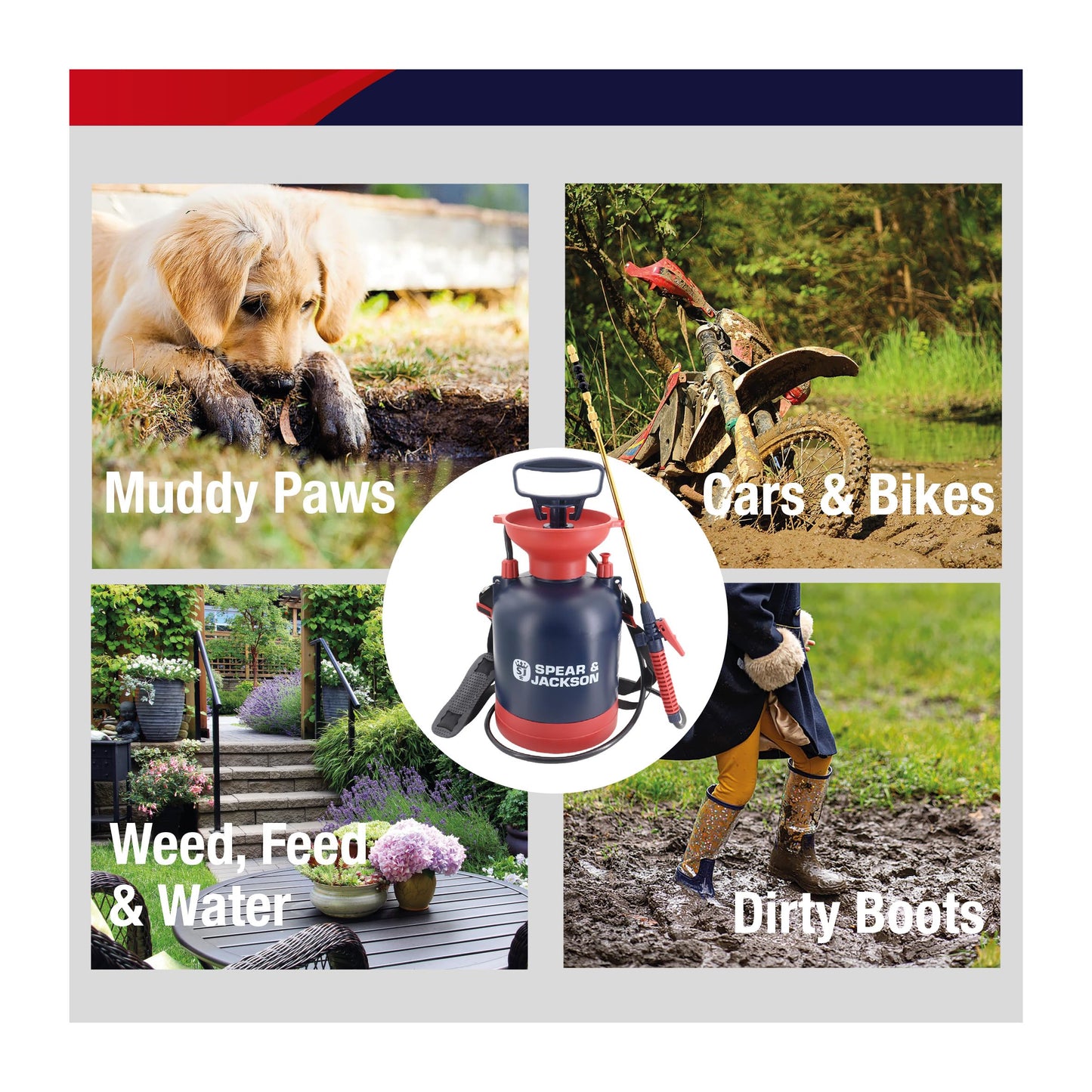 Spear & Jackson 3LPUMP 3 Litre General Purpose Pump Action Pressure Sprayer, Red & Blue