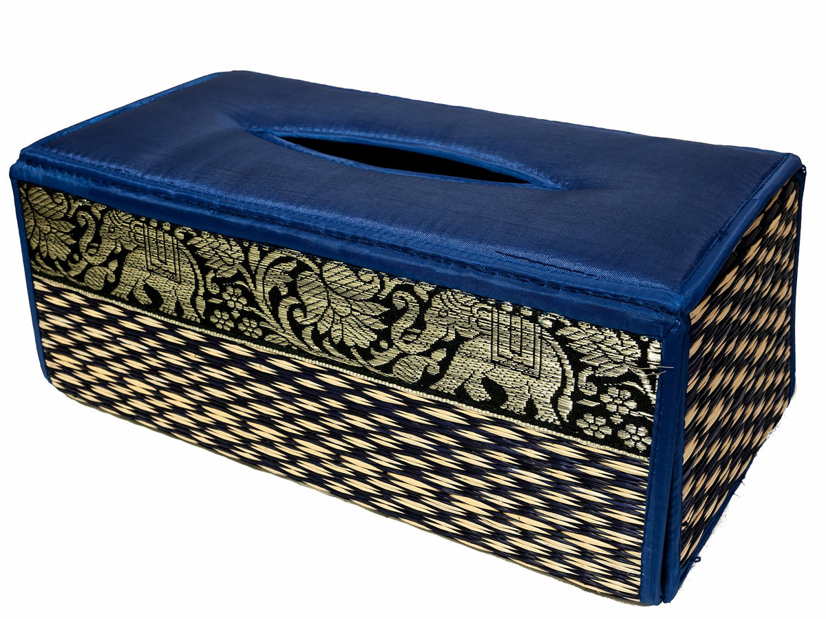 CCcollections Handmade Stylish Reed Tissue Box, 100% Cotton Handcrafted with Satin Trim Sheath Cover Holder Dispense made from Natural Eco-Friendly