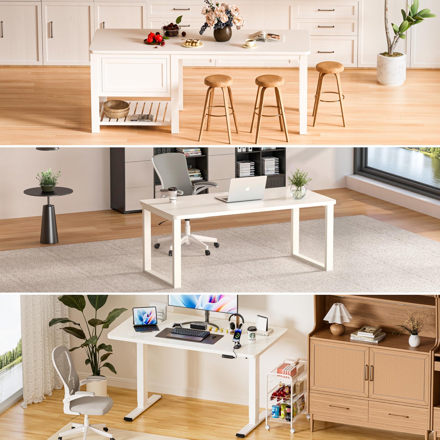 BIZUM Table Top 120 x 60 cm Desk Top Desktop for Height Adjustable Electric Standing Desk, Dining Tables and More DIY - 25 mm Sturdy Durable (White)