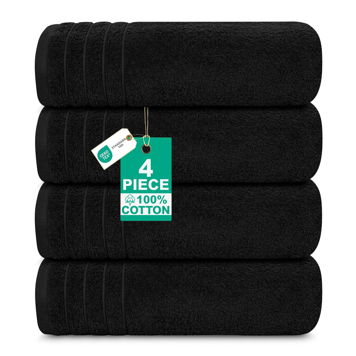 100% Cotton Extra Large Bath Towels Set of 4 (76x152cm) Black - 450 GSM
