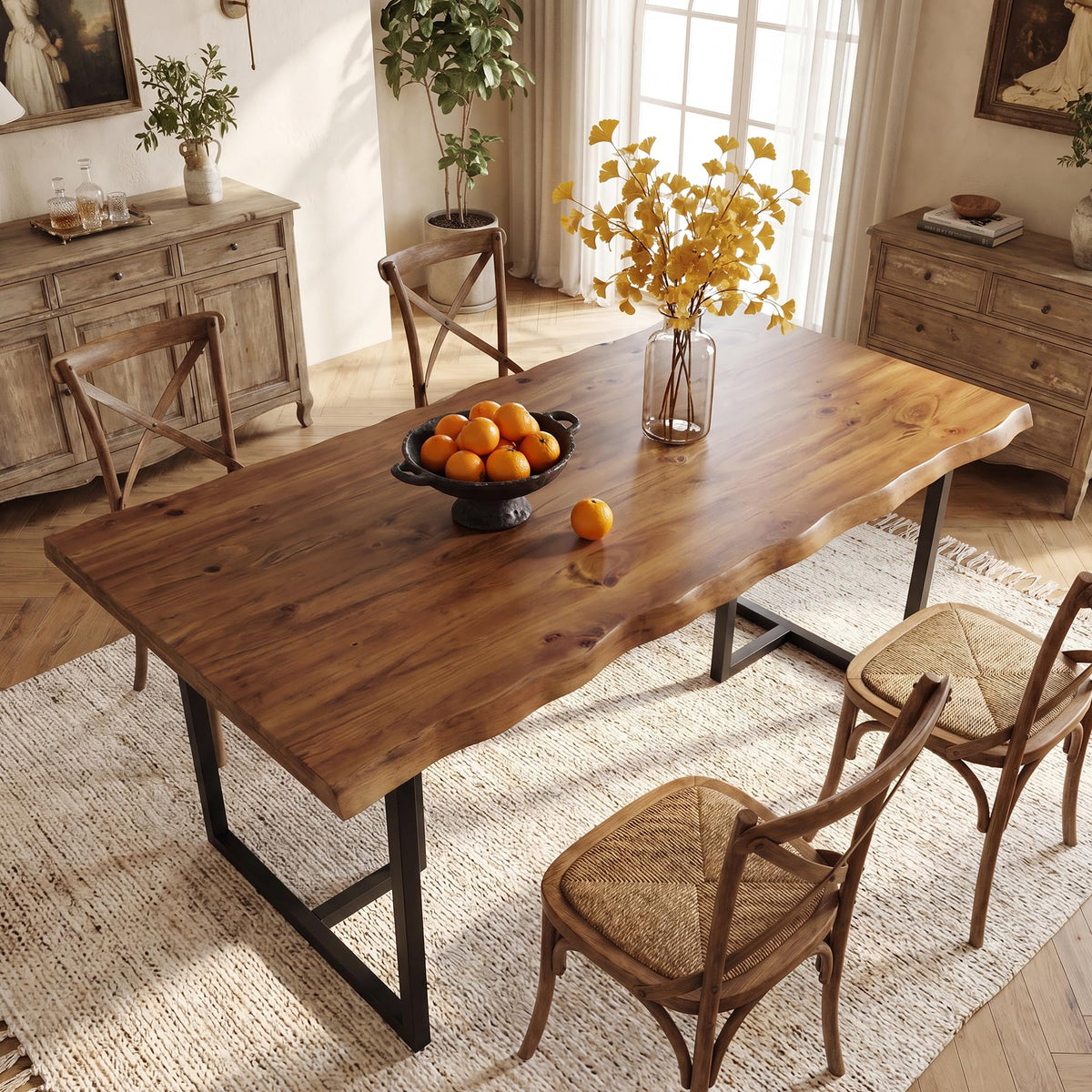 TRIBEWOOD 63" Solid Wood Dining Table for 4–6, Rectangular Kitchen & Dining Room Table with Live-Edge Inspired Top