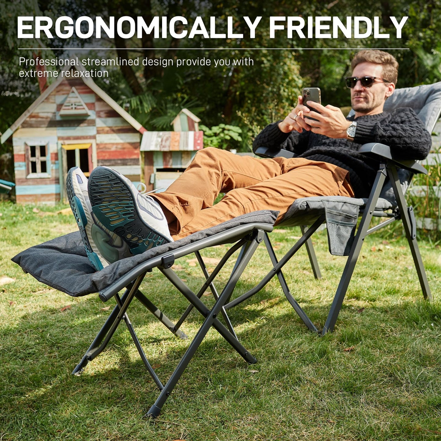 EVER ADVANCED Folding Camping Footrest Ergonomical Ottomans for Living Room Collapsible Garden Footstool Lightweight Leg Rest with Carry Bag for