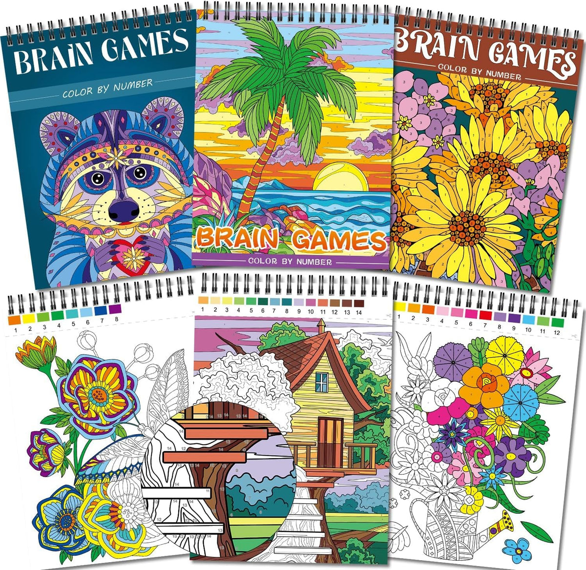 Kalysky 3 Pack Adult Colour by Numbers Colouring Book, 60 Different Designs Colouring Books for Adults Include Themes of Landsapce Flowers Animals, A4