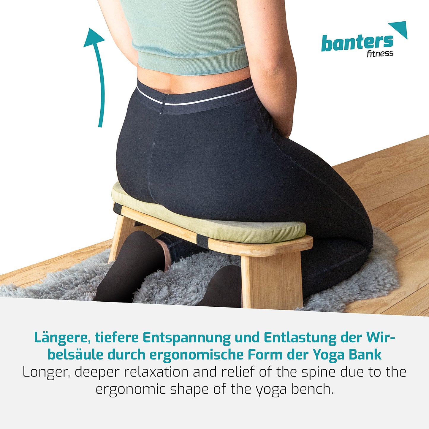 banters Meditation Bench Foldable - Made of solid Bamboo - Portable Kneeling stool with Cushion, Light Green