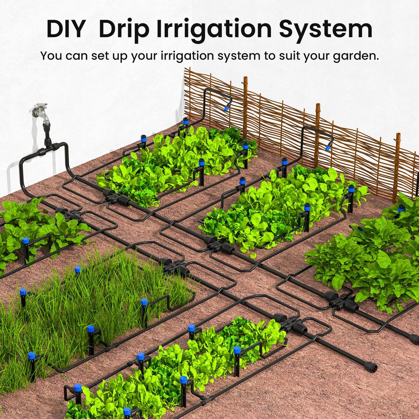 MIXC 230FT Quick-Connect Drip Irrigation System Kit, Automatic Garden Watering System with 1/4" & 1/2" Fast-Lock Tubing - Adjustable Nozzles &