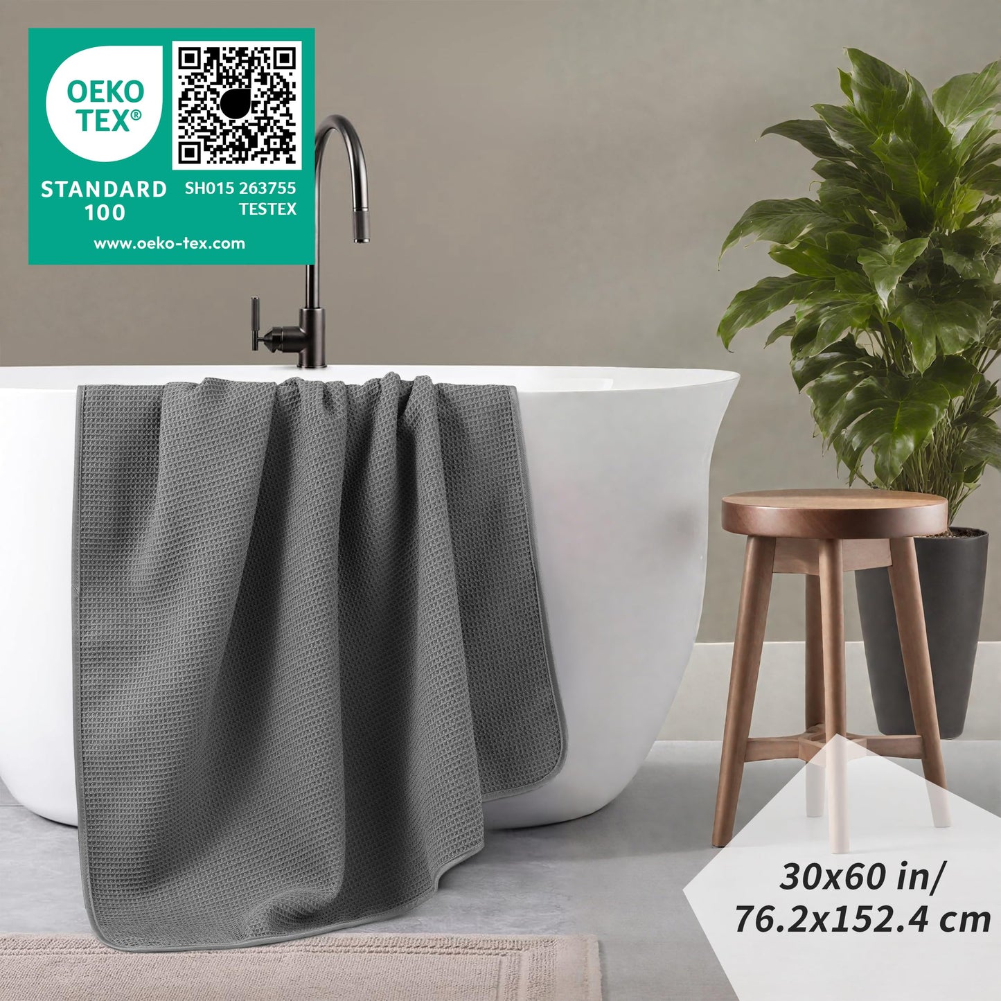 POLYTE 380 GSM Microfibre Quick Dry Waffle Bath Towel, 76.2x152.4 cm