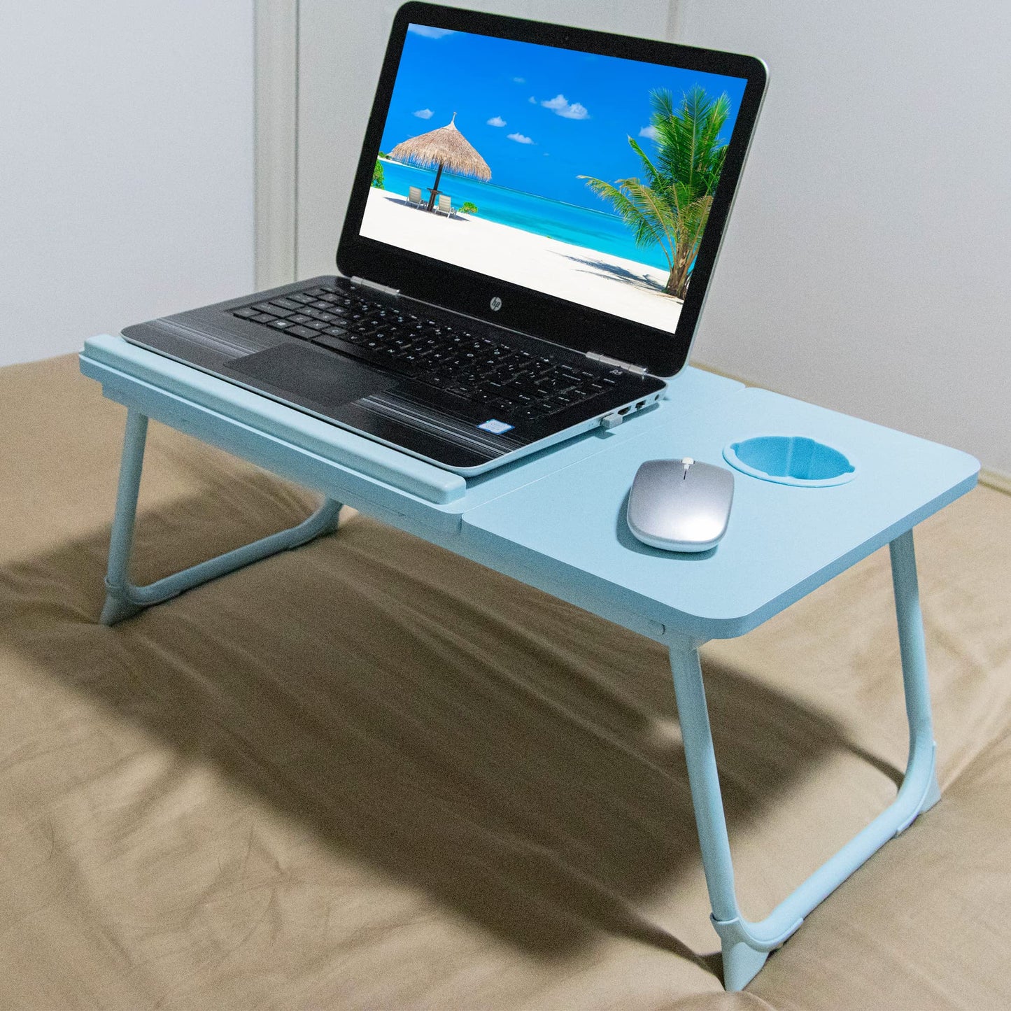 Laptop Desk, Laptop Bed Table with Foldable Legs & Cup Slot, Reading Holder Notebook Stand Breakfast Bed Tray Book Holder for Sofa, Bed, Terrace