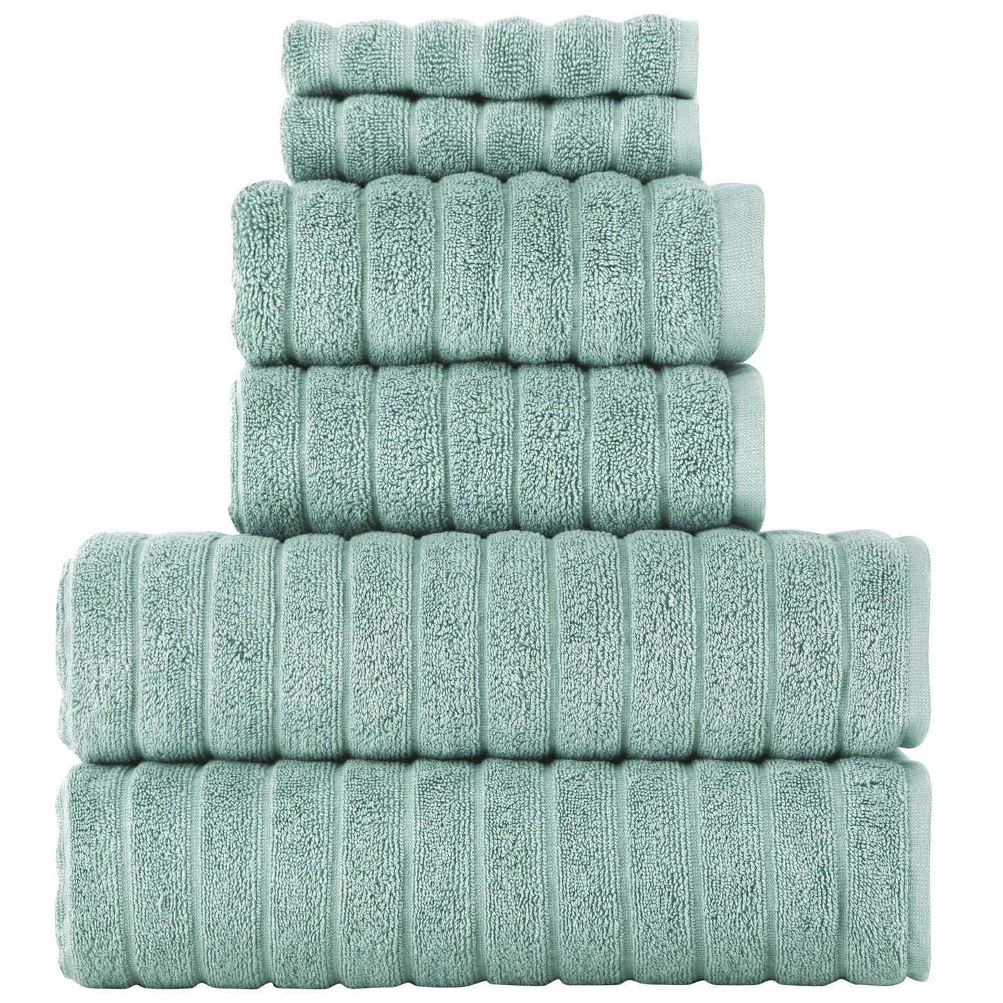 BERIBO Cloud Turkish Towels 100% Cotton - Set of 6-620gsm (Sea Foam)